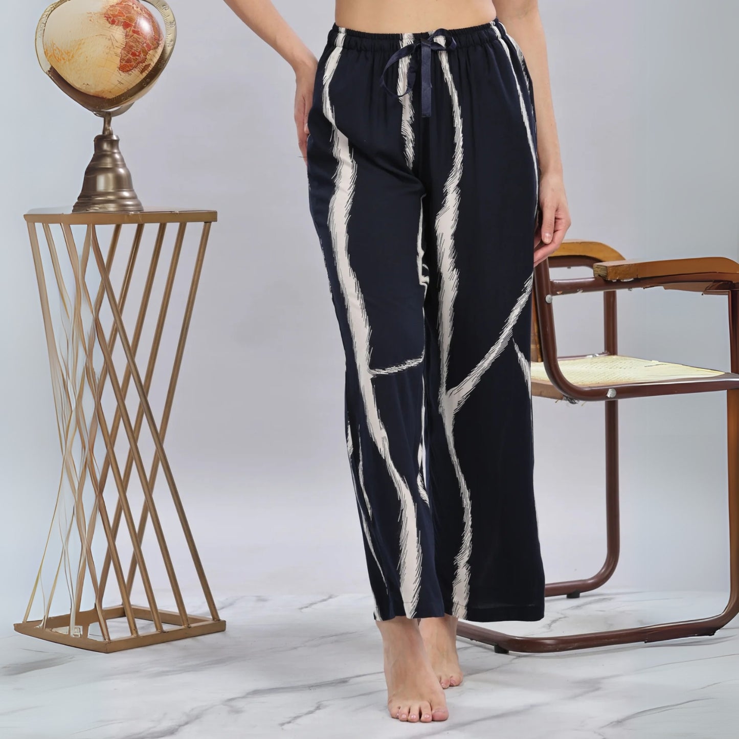 Navy Blue Designer Palazzo Pants for Women with Trendy Printed Look