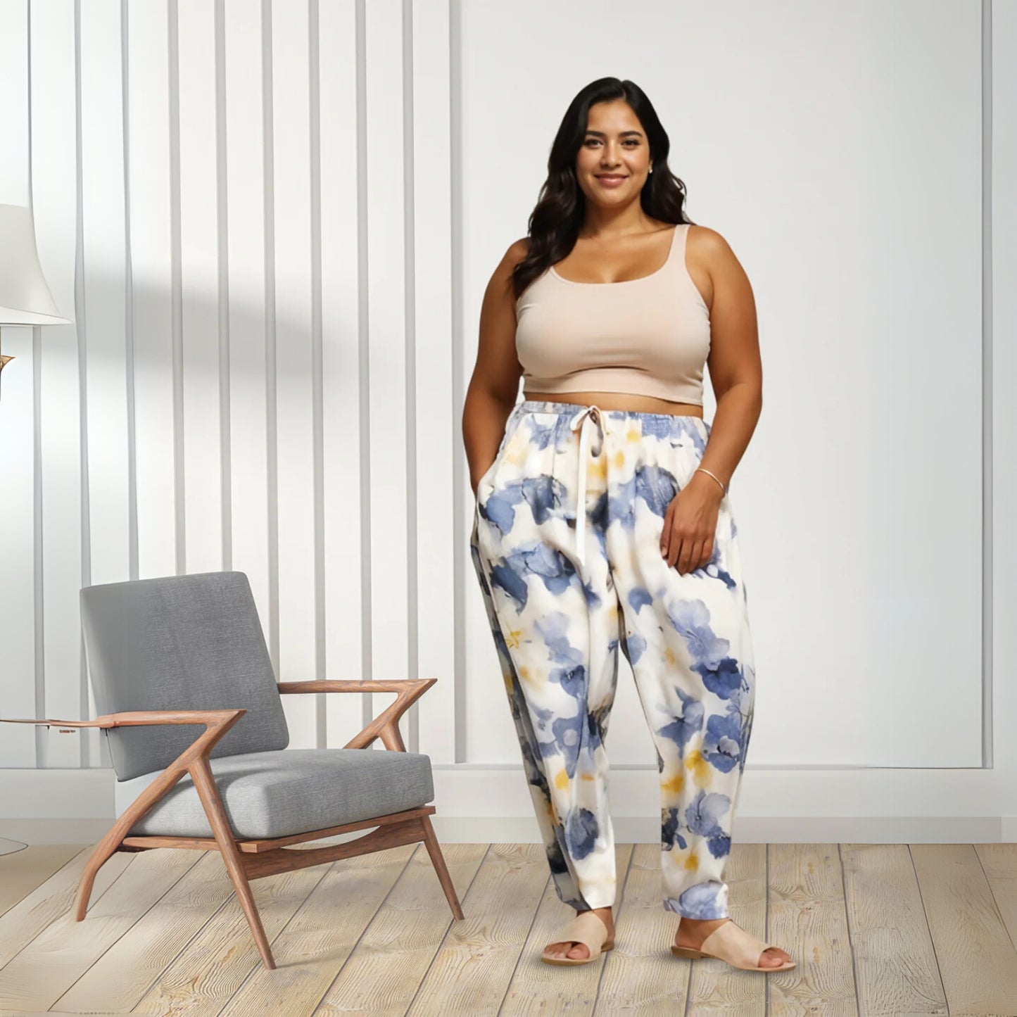 Blue Cloud Rayon Palazzo Pants for Women with Relaxed Fit and Pockets