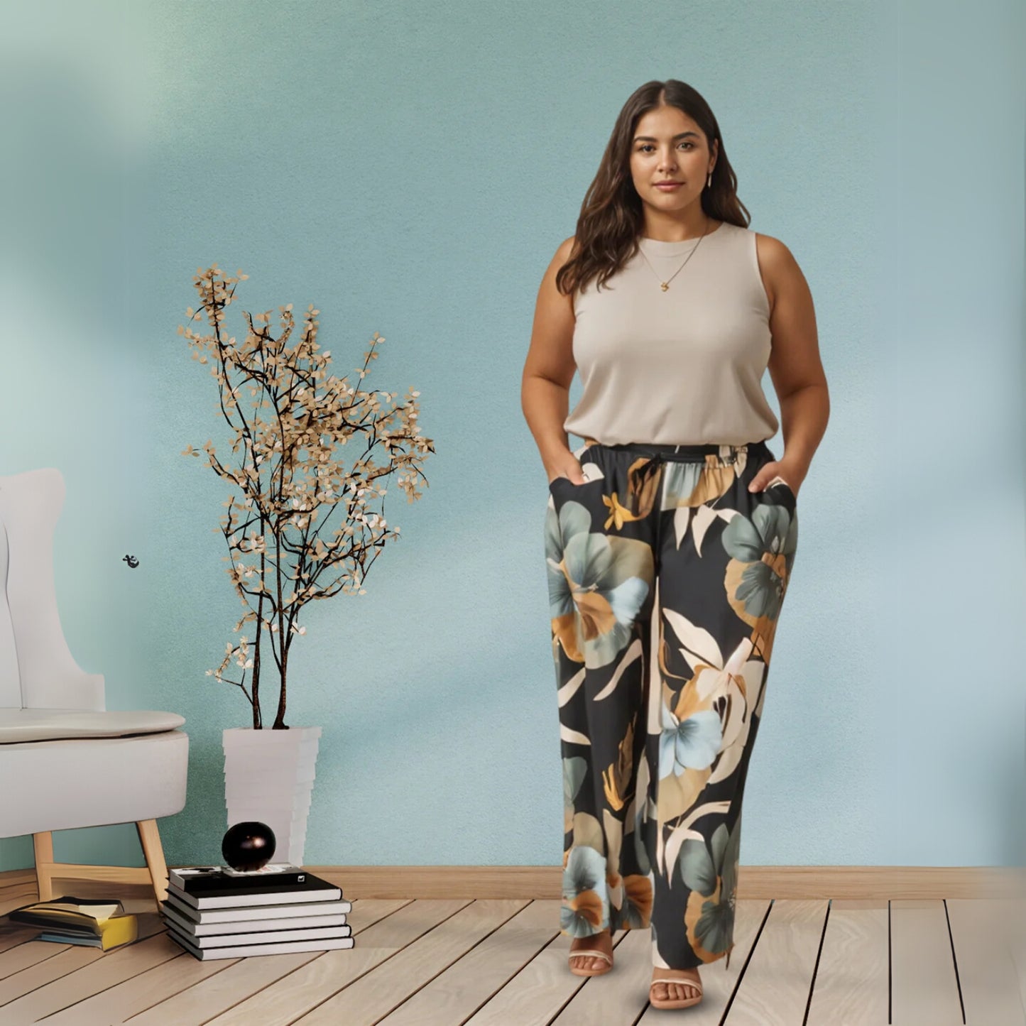 Forest Black Stylish Palazzo Pants for Women with Elastic Waistband