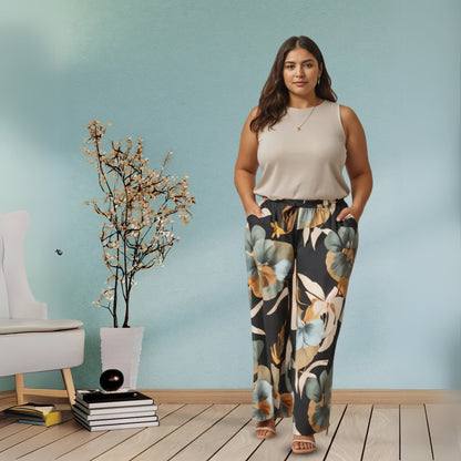 Forest Black Stylish Palazzo Pants for Women with Elastic Waistband