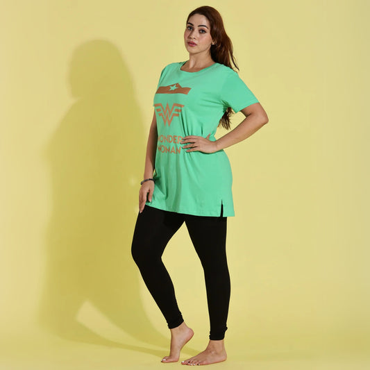 Pista Green Long T-Shirt for Women with Comfortable Fit Design