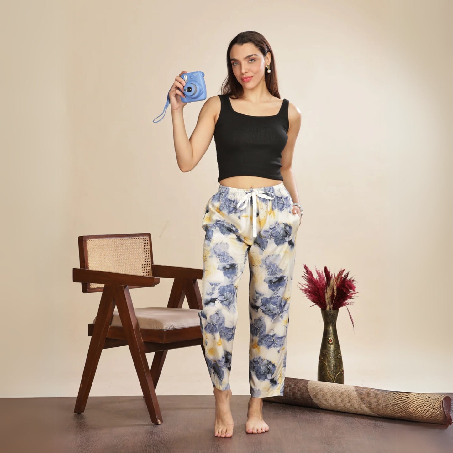Blue Cloud Rayon Palazzo Pants for Women with Relaxed Fit and Pockets