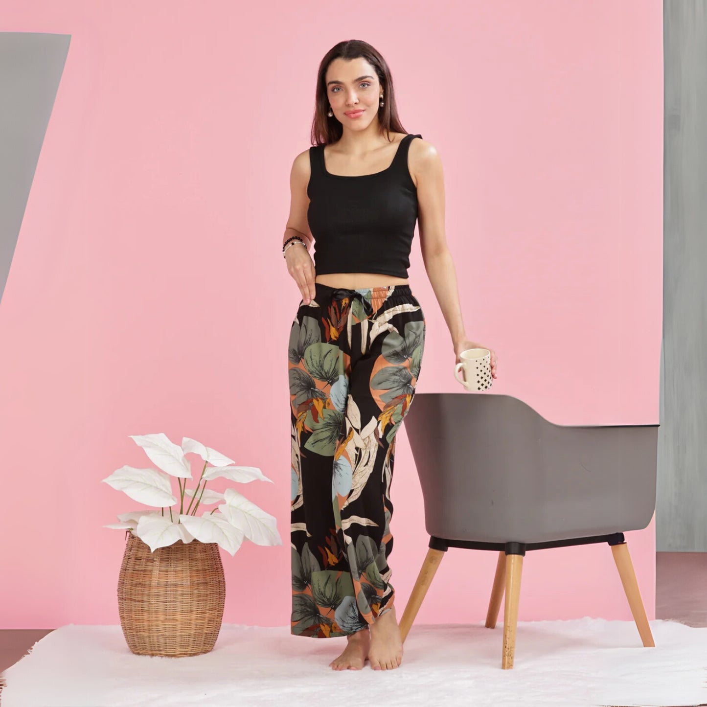 Forest Black Stylish Palazzo Pants for Women with Elastic Waistband