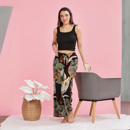 Forest Black Stylish Palazzo Pants for Women with Elastic Waistband