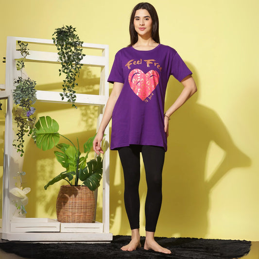 Purple Printed Long T-Shirt for Women Perfect for Casual Outings