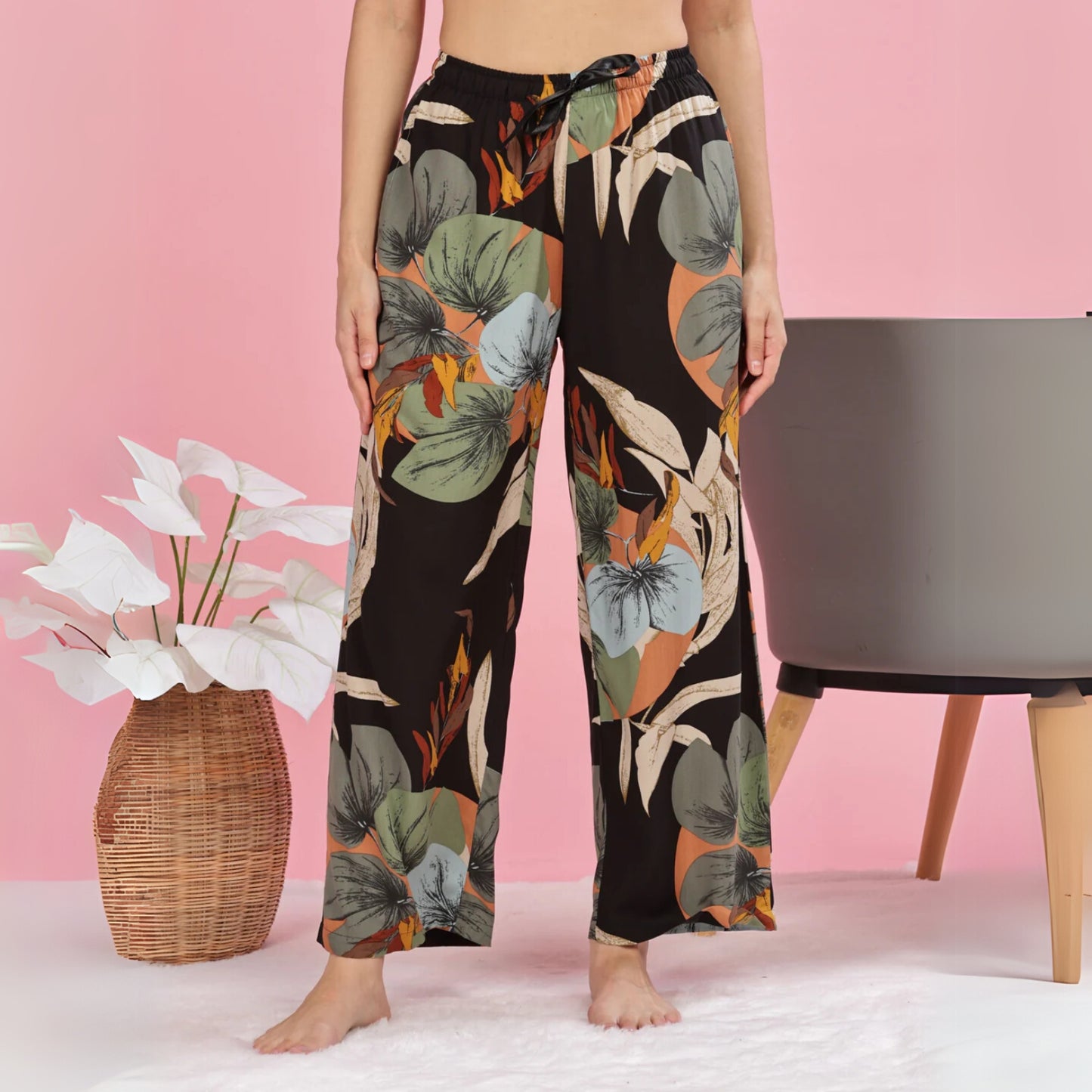 Forest Black Stylish Palazzo Pants for Women with Elastic Waistband