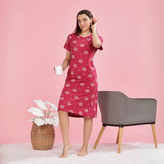 Vibrant Red Cotton Plus Size Short Nighty for Restful Nights