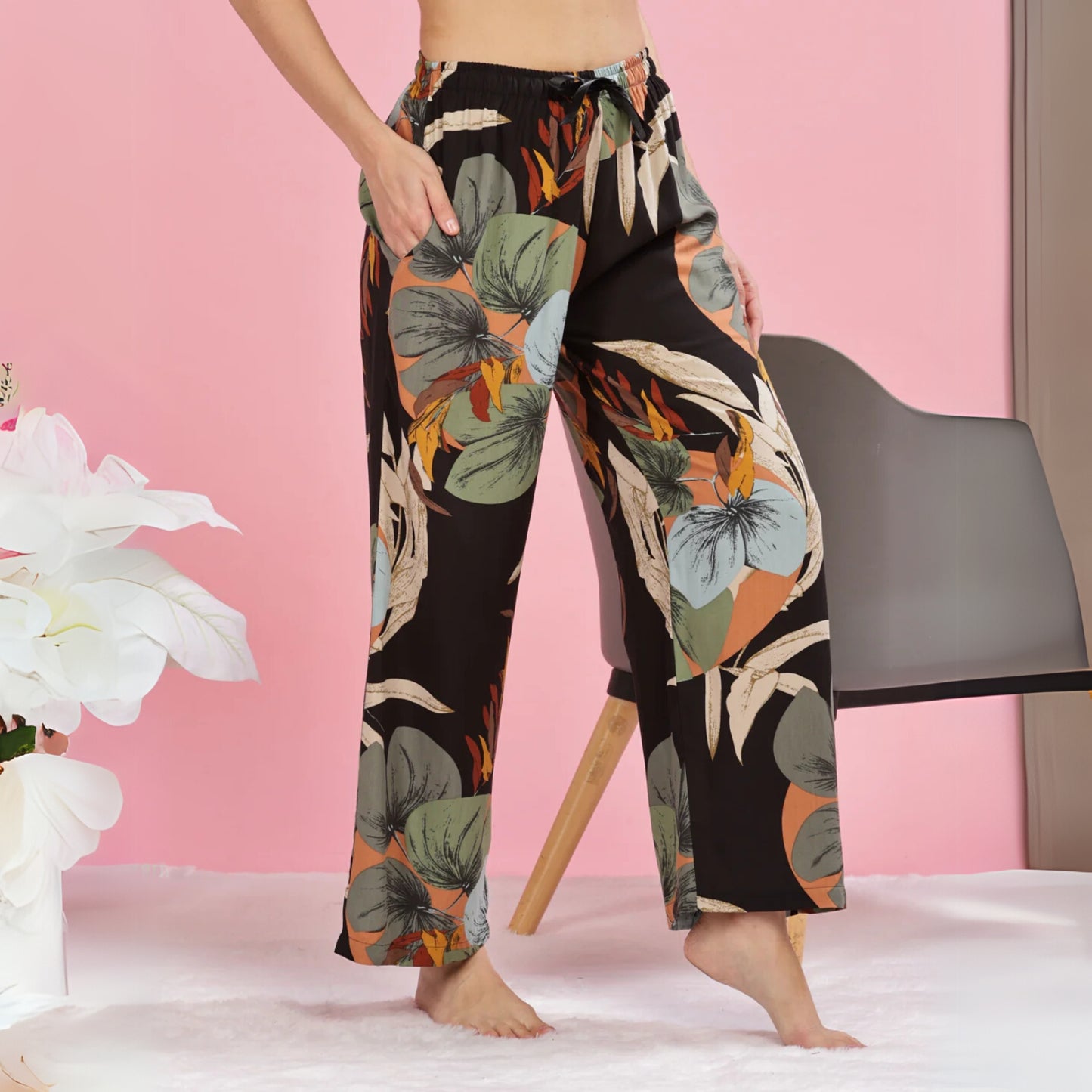 Forest Black Stylish Palazzo Pants for Women with Elastic Waistband