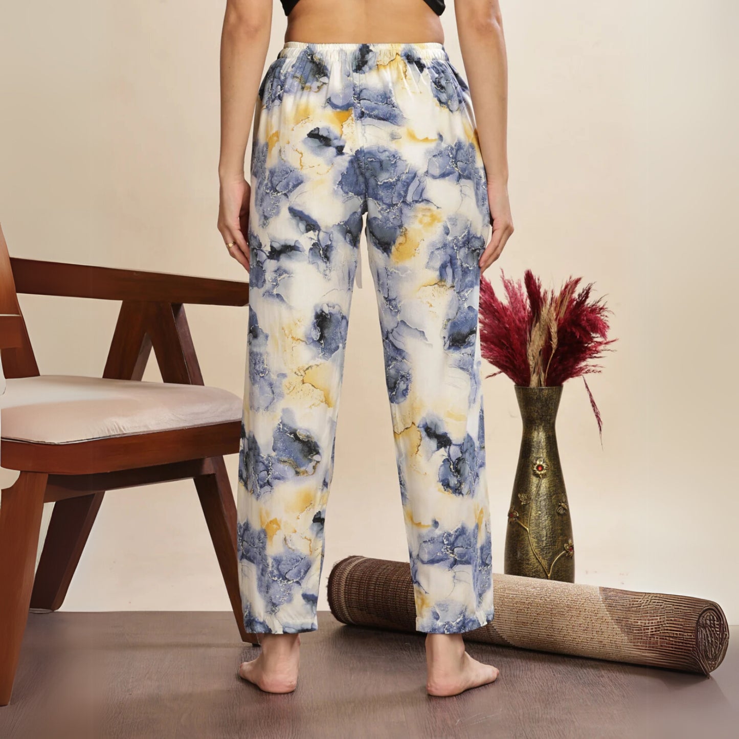 Blue Cloud Rayon Palazzo Pants for Women with Relaxed Fit and Pockets