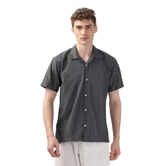 Grey Textured Turkish Weave Half Sleeve Shirt