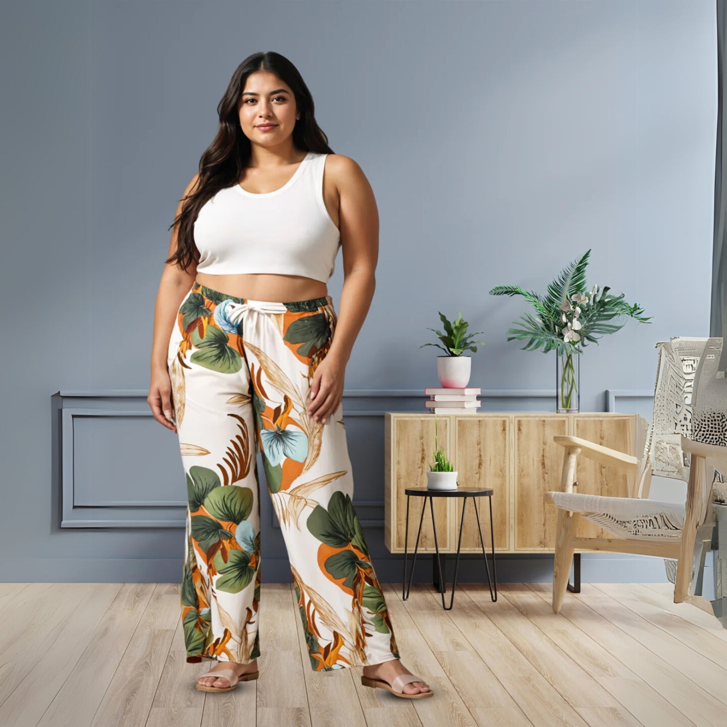 Forest White Printed Palazzo Pants for Women with Comfortable Fit