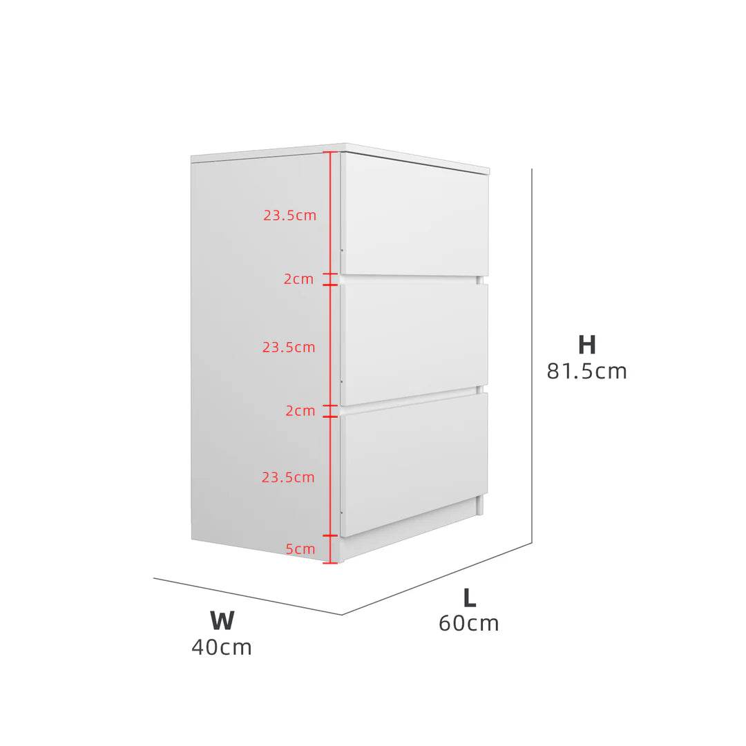 Chest Drawer with 3 Layer / White Colour (L60cm x W40cm x H81.5cm) - Thebrands