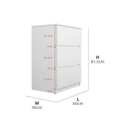 Chest Drawer with 3 Layer / White Colour (L60cm x W40cm x H81.5cm) - Thebrands