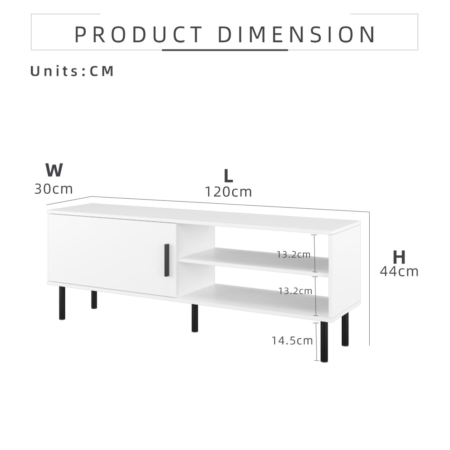 TV Cabinet With 1 Door 2 Open Storage - White