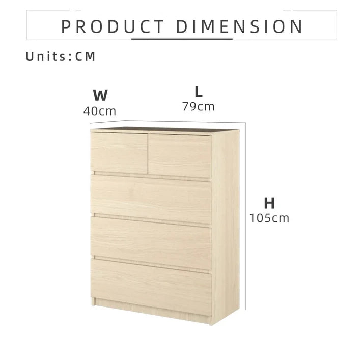 5 Layers Chest Drawer / White Colour (L79cm x W40cm x H105cm)