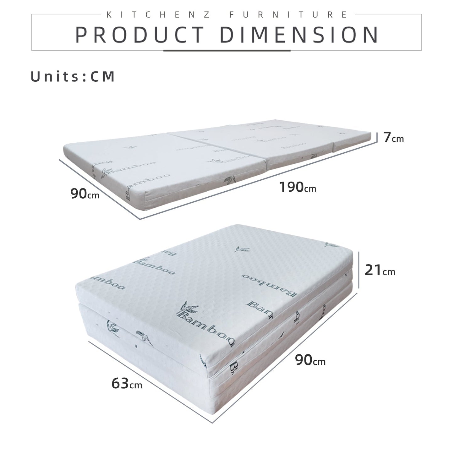 Latex Feel Foldable Anti-Static Bamboo Foam Mattress (190CM x 90CM x 7CM) 2.5 Inches