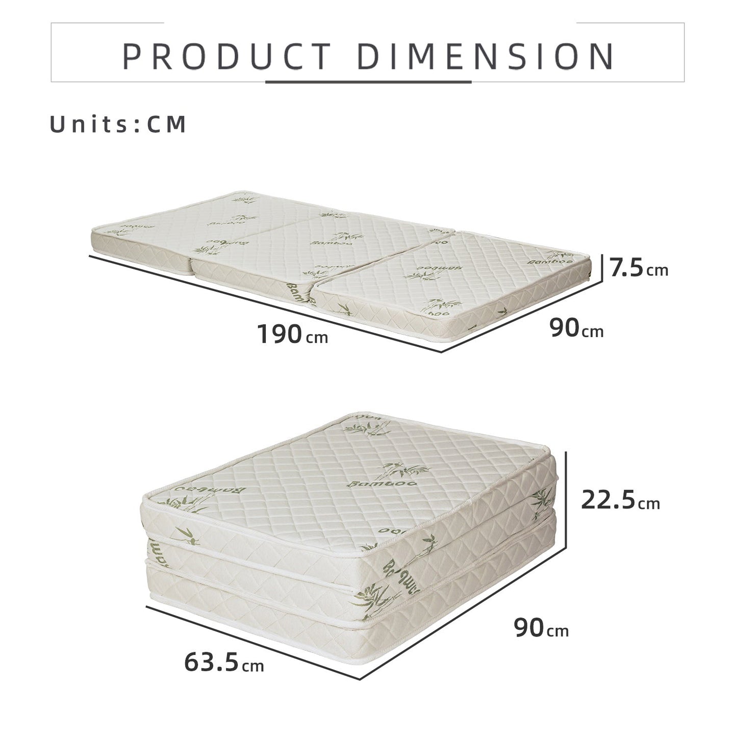 Latex Feel Foldable Anti-Static Bamboo Foam Mattress (190CM x 90CM x 7.5CM) 3 Inches