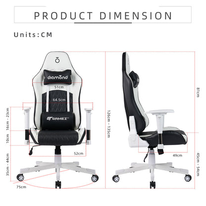 Gaming Chair with Ergonomic Design / Support Pillows  Black (126-135CM x 64.5CM x 75CM)