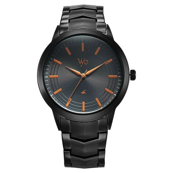Fastrack Vyb Atlas Quartz Analog Black Dial Black Metal Strap Watch For Guys