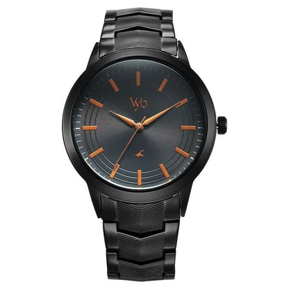 Fastrack Vyb Atlas Quartz Analog Black Dial Black Metal Strap Watch For Guys