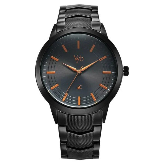 Fastrack Vyb Atlas Quartz Analog Black Dial Black Metal Strap Watch For Guys