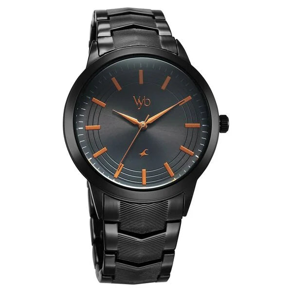 Fastrack Vyb Atlas Quartz Analog Black Dial Black Metal Strap Watch For Guys