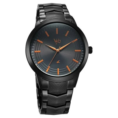 Fastrack Vyb Atlas Quartz Analog Black Dial Black Metal Strap Watch For Guys