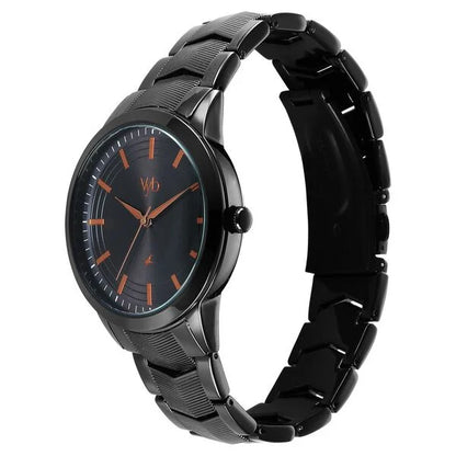 Fastrack Vyb Atlas Quartz Analog Black Dial Black Metal Strap Watch For Guys
