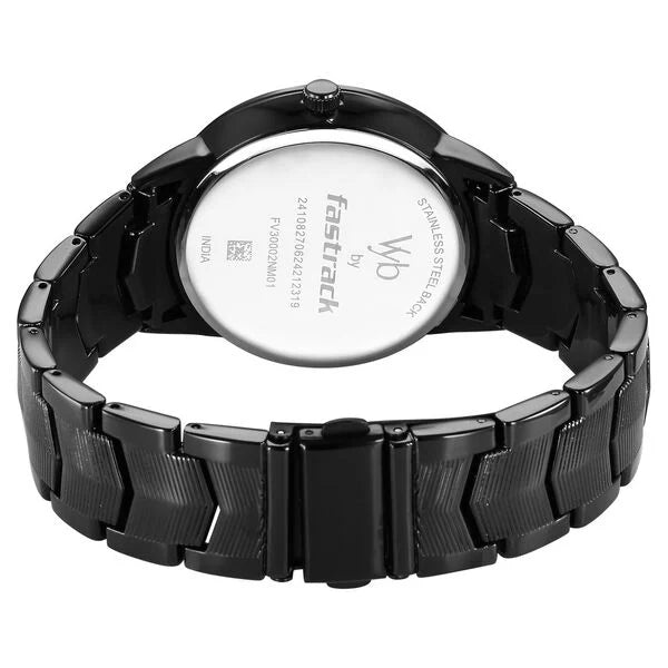 Fastrack Vyb Atlas Quartz Analog Black Dial Black Metal Strap Watch For Guys