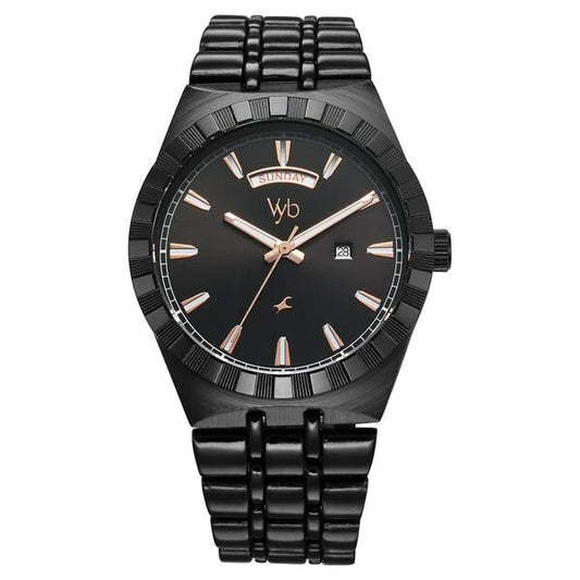 Fastrack Vyb Orion Quartz Analog Black Dial Black Color Metal Strap Watch For Guys