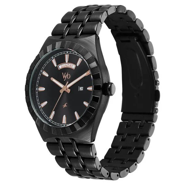 Fastrack Vyb Orion Quartz Analog Black Dial Black Color Metal Strap Watch For Guys