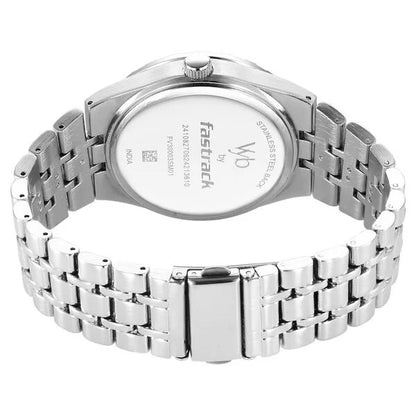 Fastrack Vyb Orion Quartz Analog Blue Dial Silver Color Metal Strap Watch For Guys