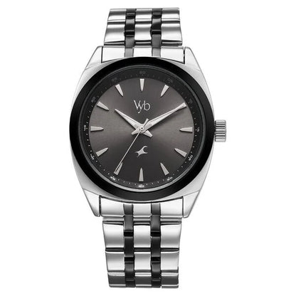 Fastrack Vyb Arcane Quartz Analog Black Dial Two Toned Color Metal Strap Watch For Guys