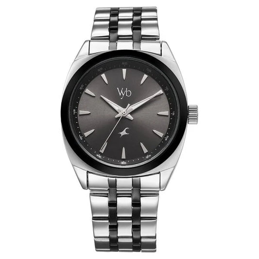 Fastrack Vyb Arcane Quartz Analog Black Dial Two Toned Color Metal Strap Watch For Guys