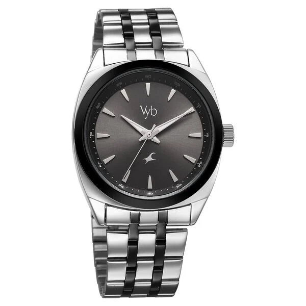 Fastrack Vyb Arcane Quartz Analog Black Dial Two Toned Color Metal Strap Watch For Guys