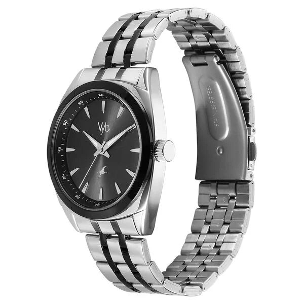 Fastrack Vyb Arcane Quartz Analog Black Dial Two Toned Color Metal Strap Watch For Guys