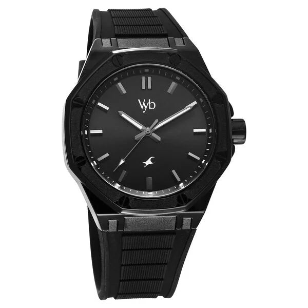 Fastrack Vyb Rebel Quartz Analog Black Dial Black Color Silicone Strap Watch For Guys