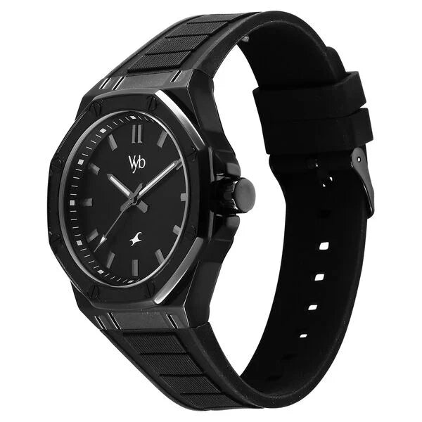 Fastrack Vyb Rebel Quartz Analog Black Dial Black Color Silicone Strap Watch For Guys