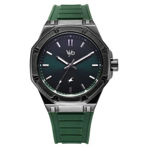 Fastrack Vyb Rebel Quartz Analog Green Dial Green Color Silicone Strap Watch For Guys