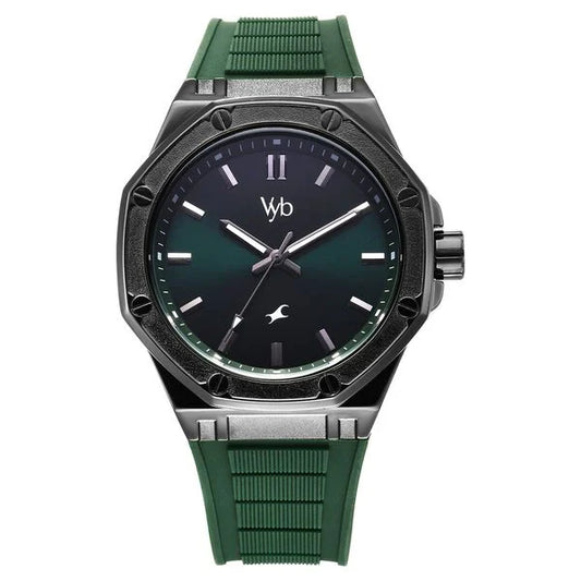 Fastrack Vyb Rebel Quartz Analog Green Dial Green Color Silicone Strap Watch For Guys
