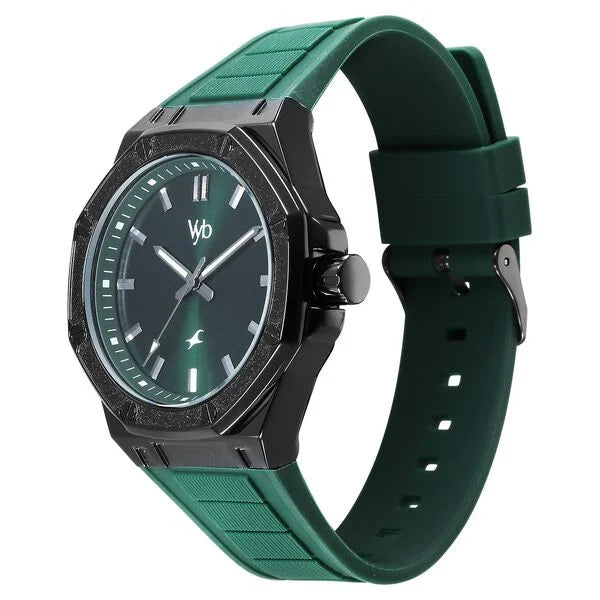 Fastrack Vyb Rebel Quartz Analog Green Dial Green Color Silicone Strap Watch For Guys