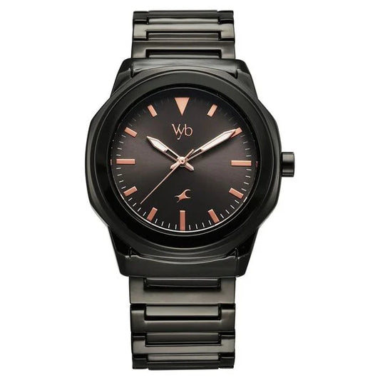 Fastrack Vyb Quest Quartz Analog Black Dial Black Metal Strap Watch For Guys