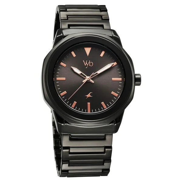 Fastrack Vyb Quest Quartz Analog Black Dial Black Metal Strap Watch For Guys