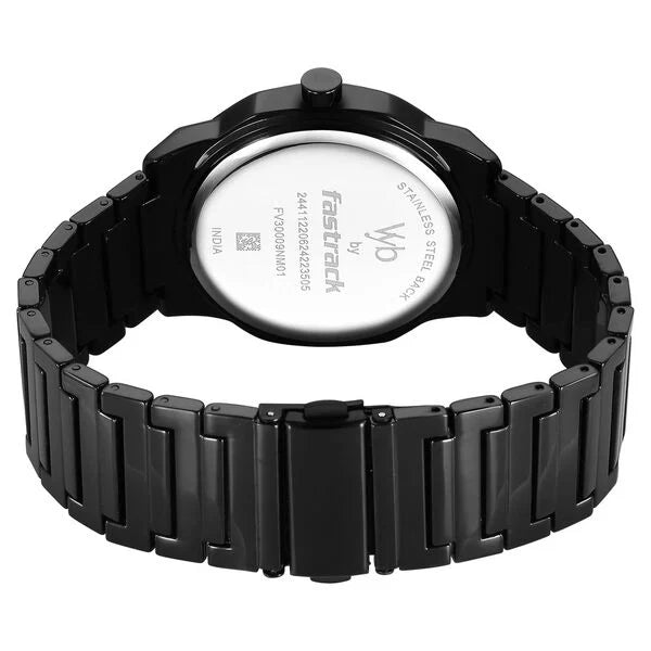 Fastrack Vyb Quest Quartz Analog Black Dial Black Metal Strap Watch For Guys