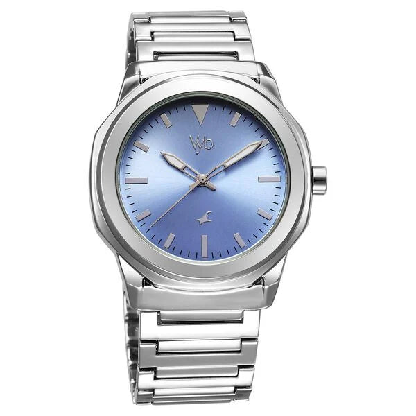 Fastrack Vyb Quest Quartz Analog Blue Dial Silver Color Metal Strap Watch For Guys