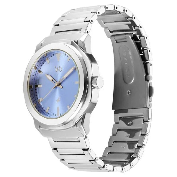 Fastrack Vyb Quest Quartz Analog Blue Dial Silver Color Metal Strap Watch For Guys