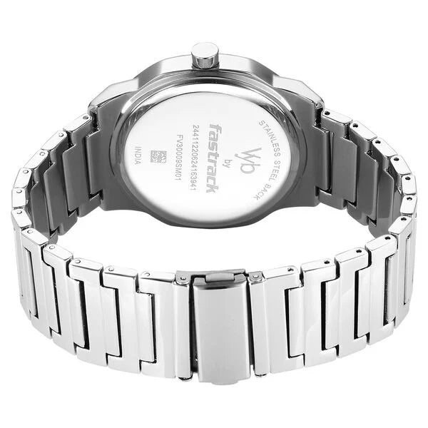 Fastrack Vyb Quest Quartz Analog Blue Dial Silver Color Metal Strap Watch For Guys