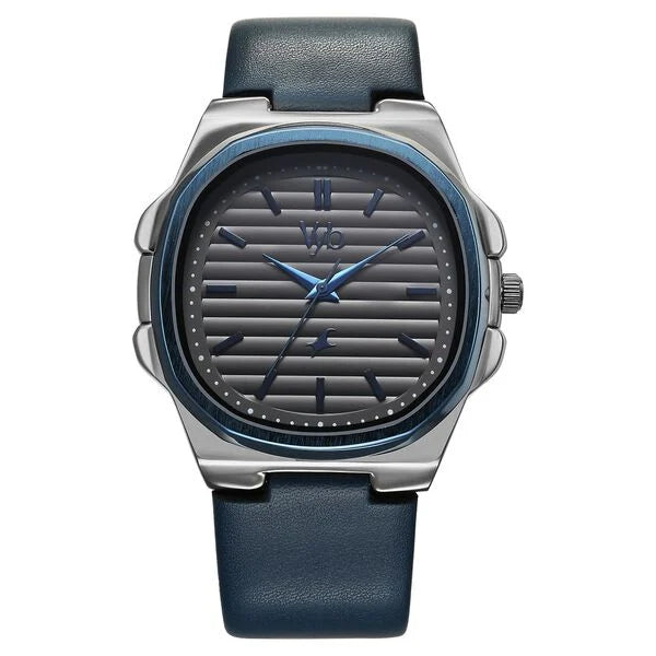Fastrack Vyb Drift Quartz Analog Grey Dial Blue Color Leather Strap Watch For Guys