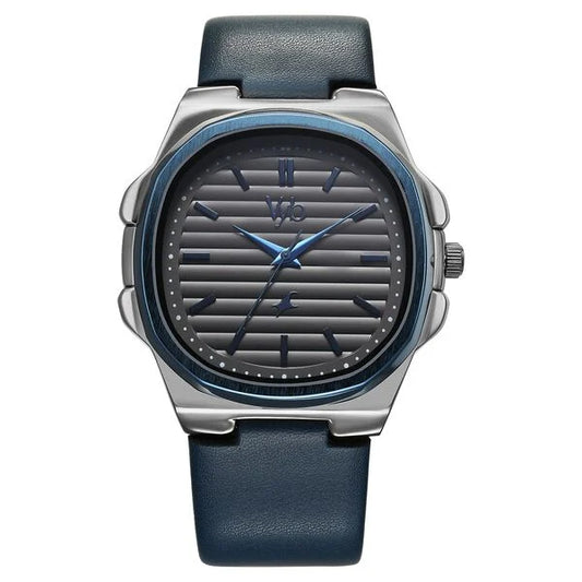 Fastrack Vyb Drift Quartz Analog Grey Dial Blue Color Leather Strap Watch For Guys