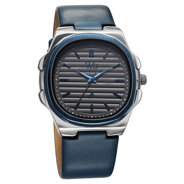 Fastrack Vyb Drift Quartz Analog Grey Dial Blue Color Leather Strap Watch For Guys